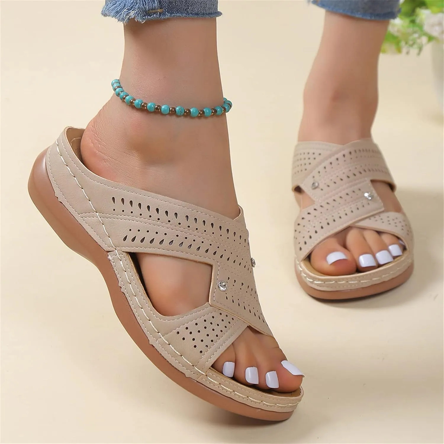 Ladmiple Womens Sandals Comfortable Arch Support Orthopedic Slides Slippers Plantar Fasciitis Summer Orthotic Flip Flops