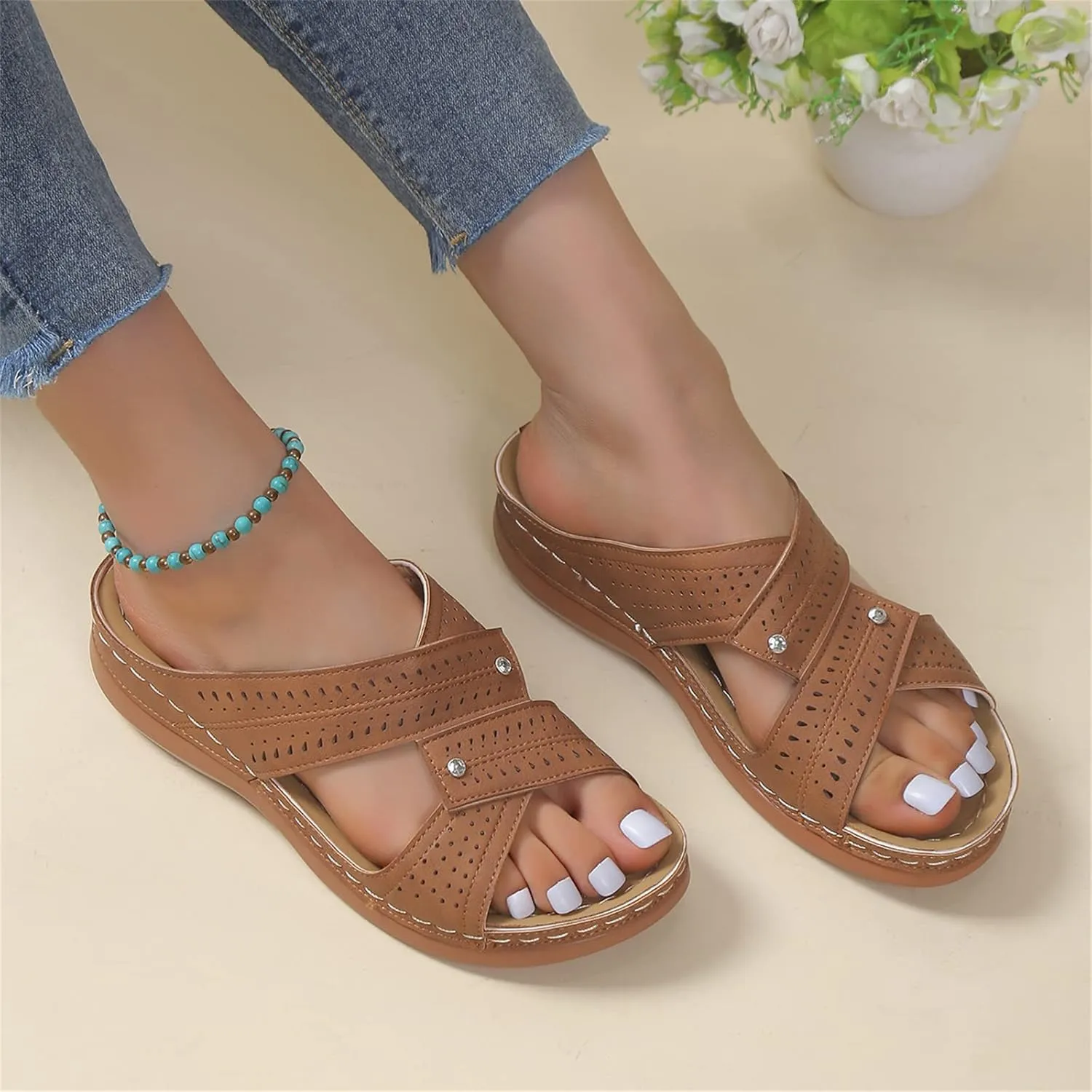 Ladmiple Womens Sandals Comfortable Arch Support Orthopedic Slides Slippers Plantar Fasciitis Summer Orthotic Flip Flops