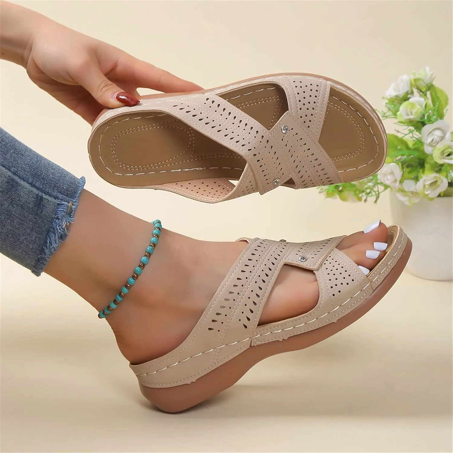Ladmiple Womens Sandals Comfortable Arch Support Orthopedic Slides Slippers Plantar Fasciitis Summer Orthotic Flip Flops