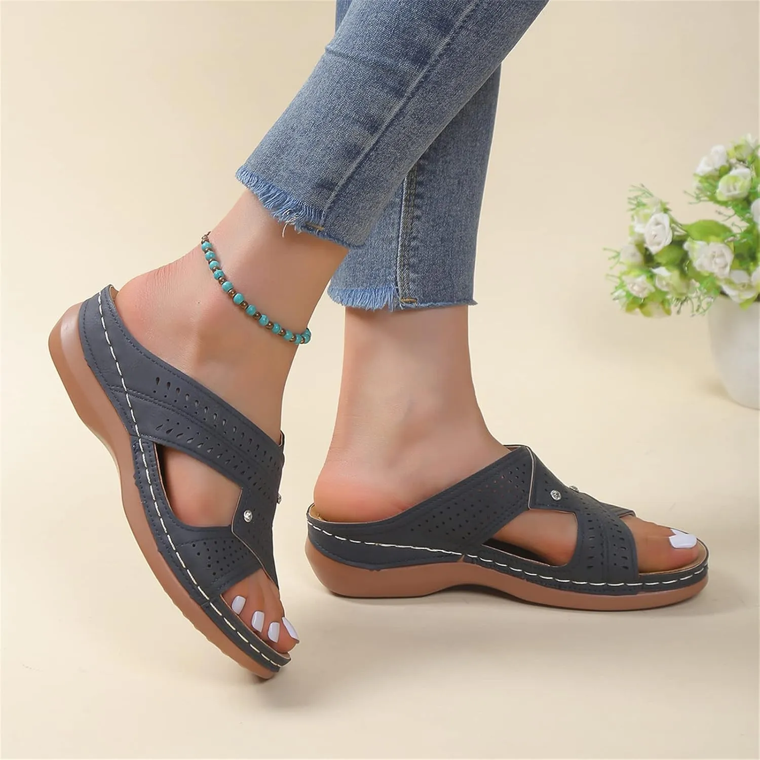 Ladmiple Womens Sandals Comfortable Arch Support Orthopedic Slides Slippers Plantar Fasciitis Summer Orthotic Flip Flops