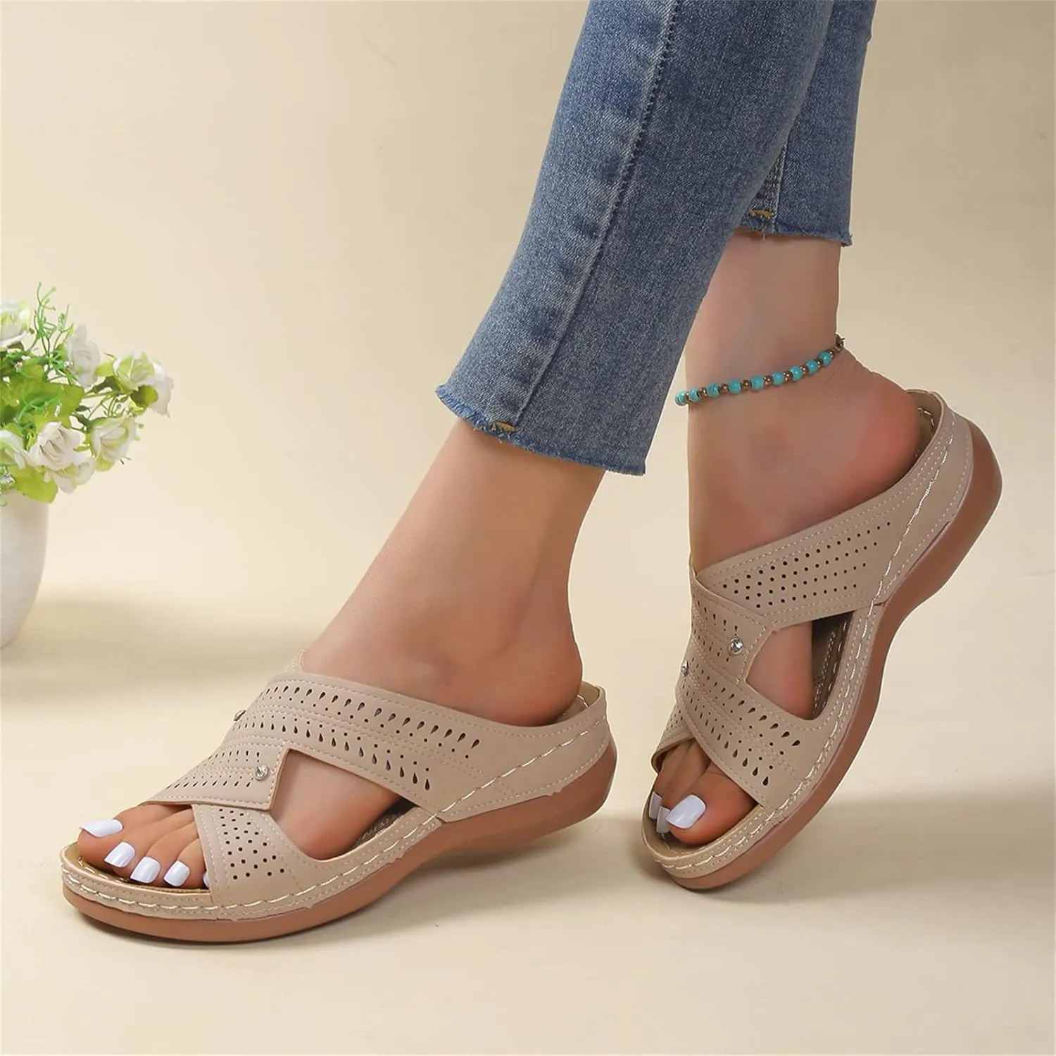 Ladmiple Womens Sandals Comfortable Arch Support Orthopedic Slides Slippers Plantar Fasciitis Summer Orthotic Flip Flops