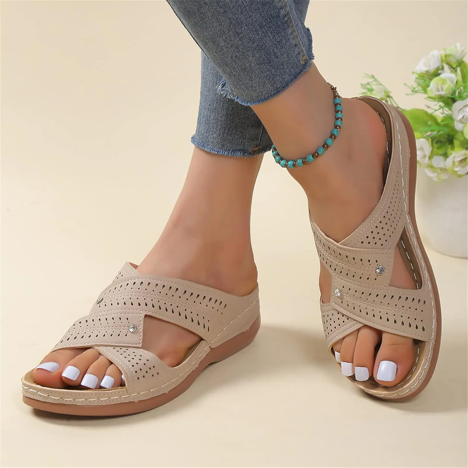 Ladmiple Womens Sandals Comfortable Arch Support Orthopedic Slides Slippers Plantar Fasciitis Summer Orthotic Flip Flops