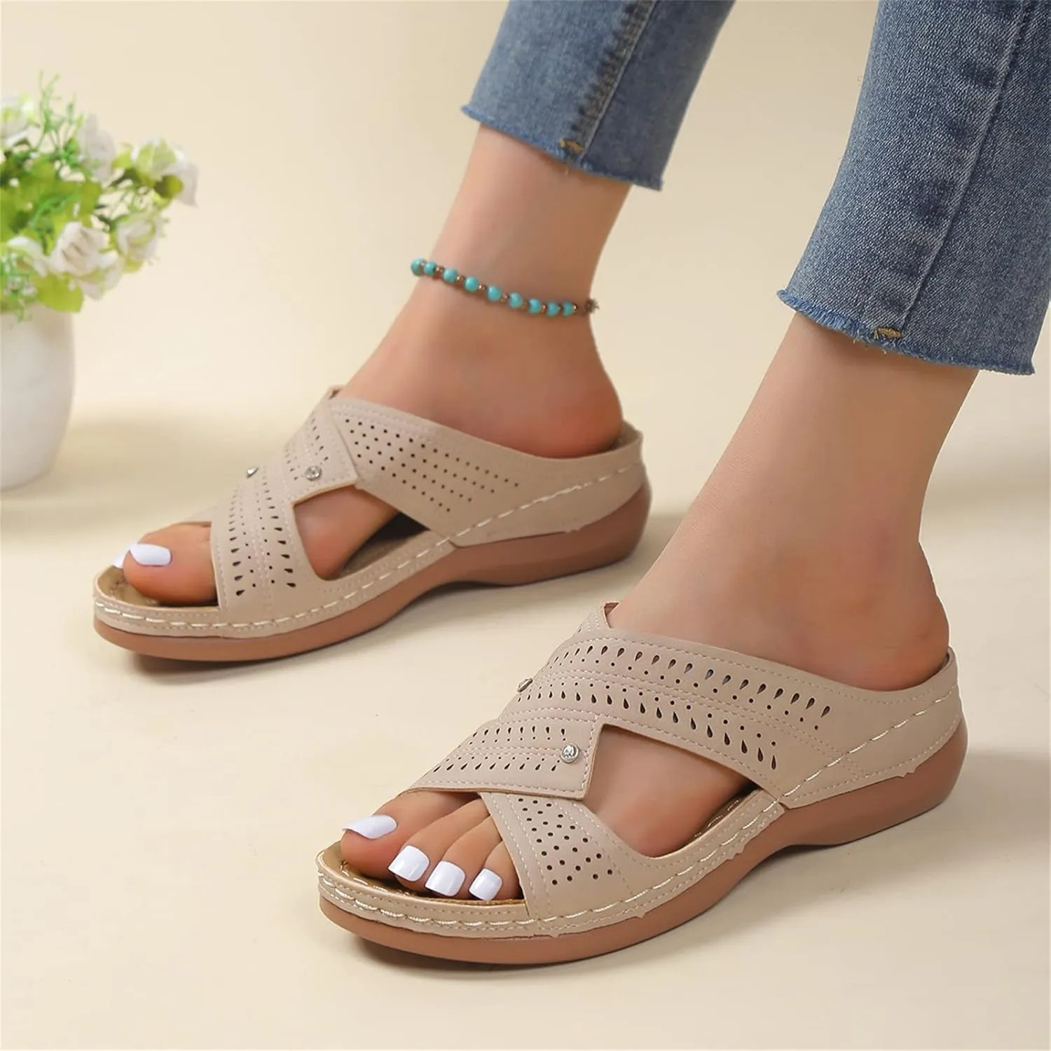 Ladmiple Womens Sandals Comfortable Arch Support Orthopedic Slides Slippers Plantar Fasciitis Summer Orthotic Flip Flops