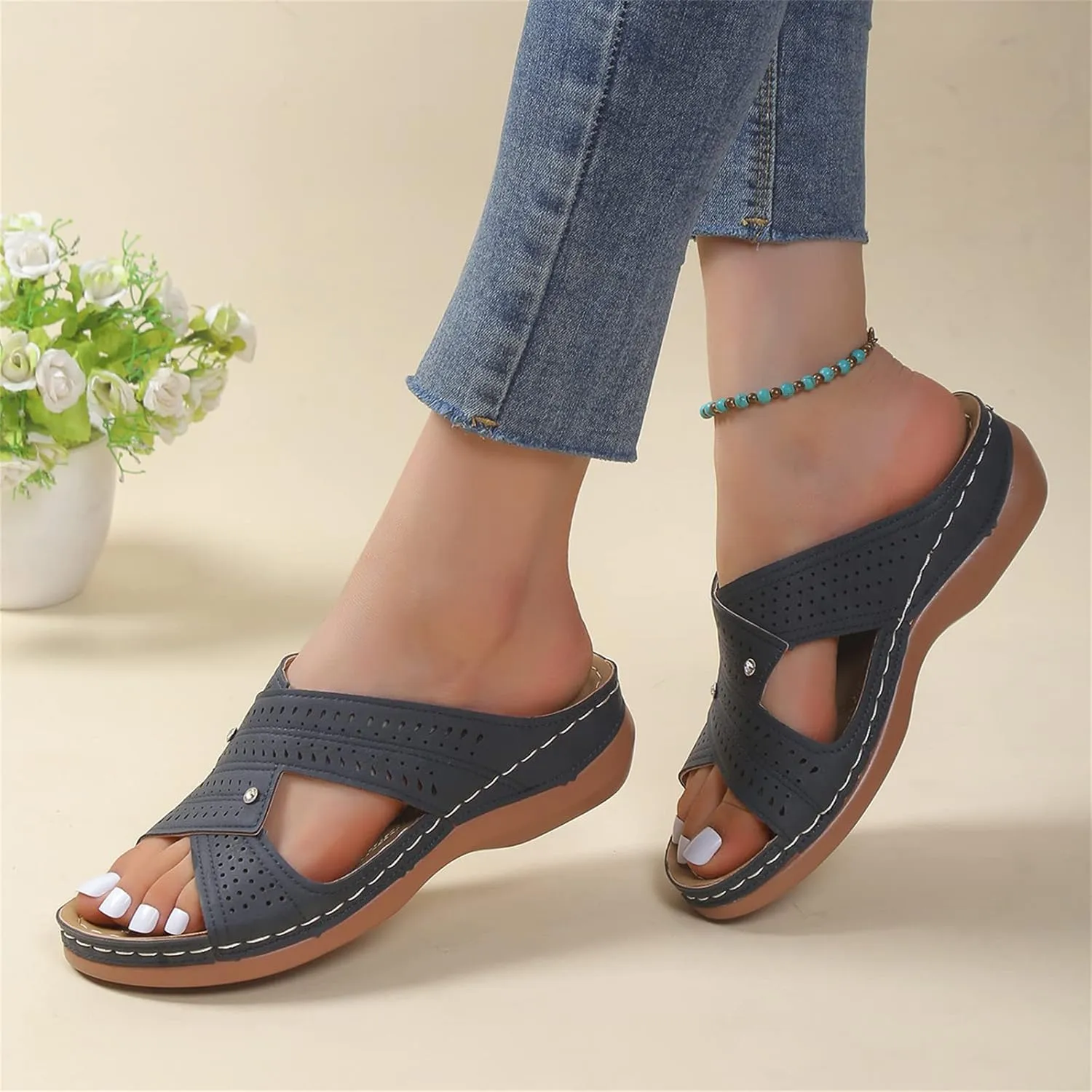 Ladmiple Womens Sandals Comfortable Arch Support Orthopedic Slides Slippers Plantar Fasciitis Summer Orthotic Flip Flops
