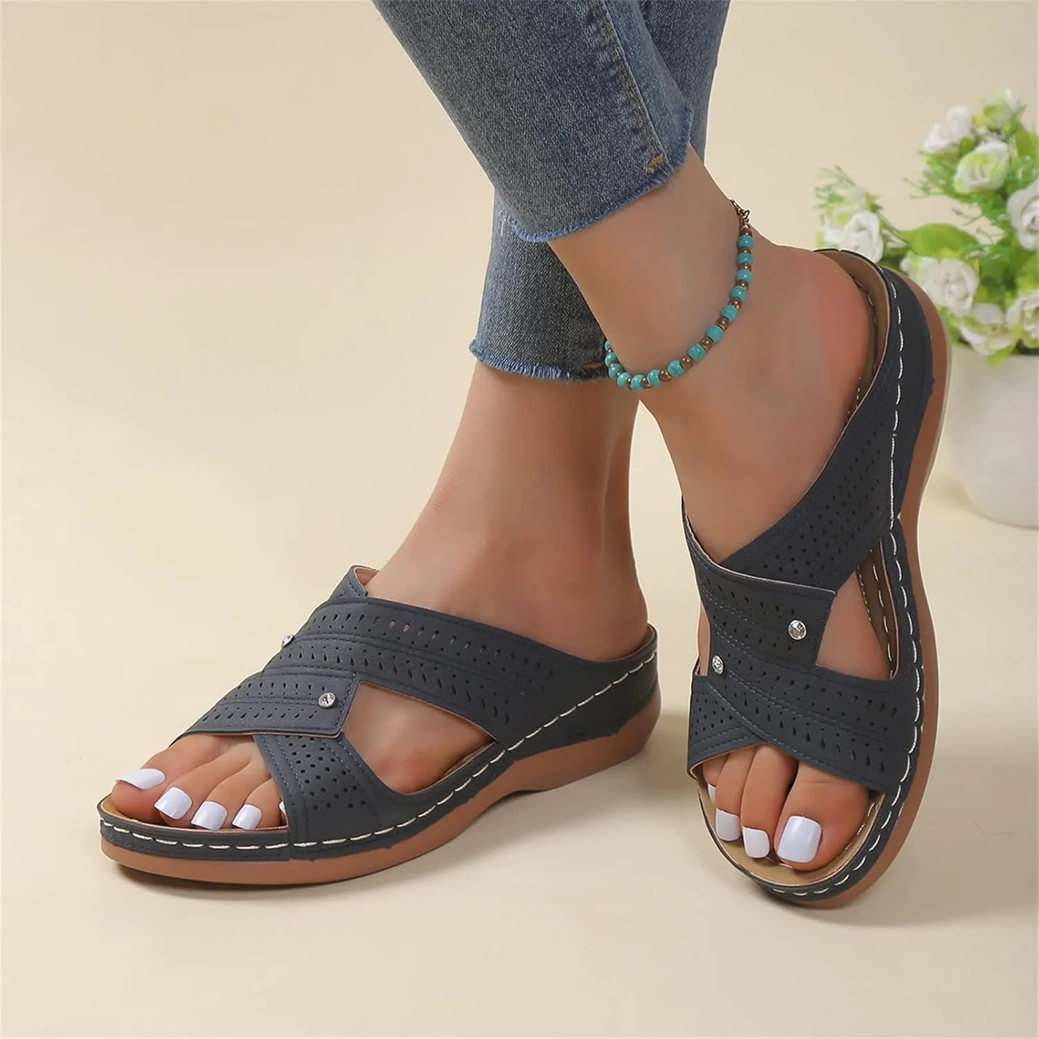 Ladmiple Womens Sandals Comfortable Arch Support Orthopedic Slides Slippers Plantar Fasciitis Summer Orthotic Flip Flops