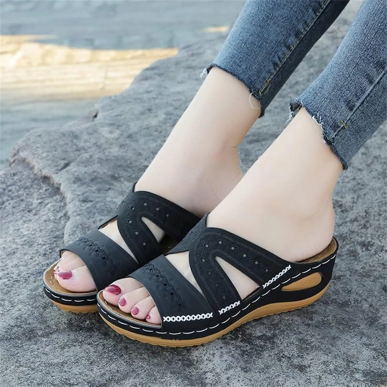 Ladmiple Womens Sandals Comfortable Slides Walking Orthopedic Slippers Dressy Summer Orthotic Flip Flops with Arch Support