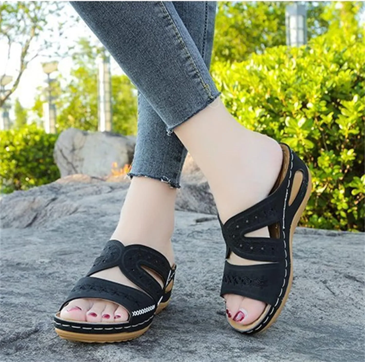 Ladmiple Womens Sandals Comfortable Slides Walking Orthopedic Slippers Dressy Summer Orthotic Flip Flops with Arch Support
