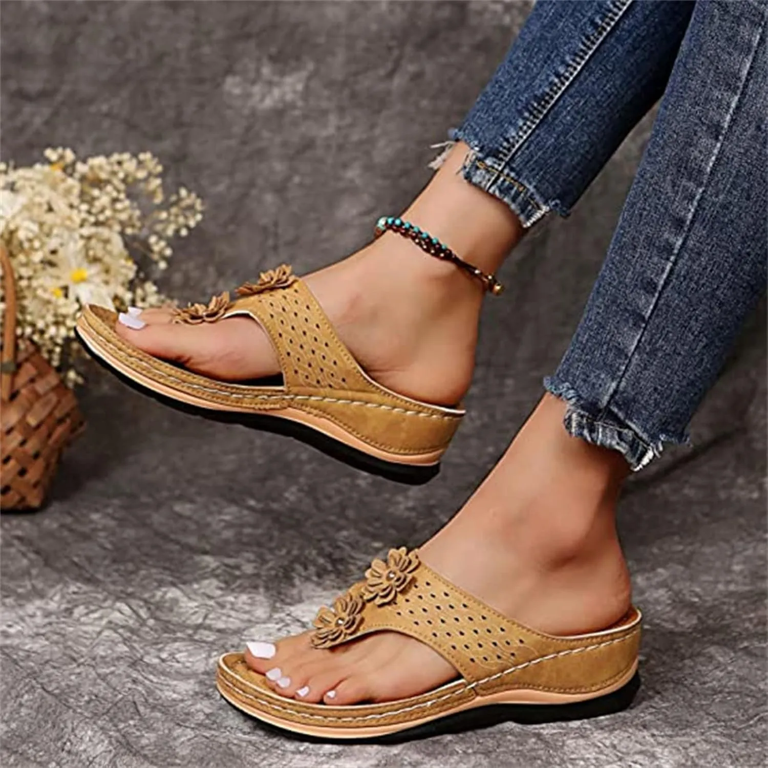 Ladmiple Women's Sandals Comfortable With Arch Support Orthopedic Thong Flip Flops Soft Summer Shoes Dressy Orthotic Slides