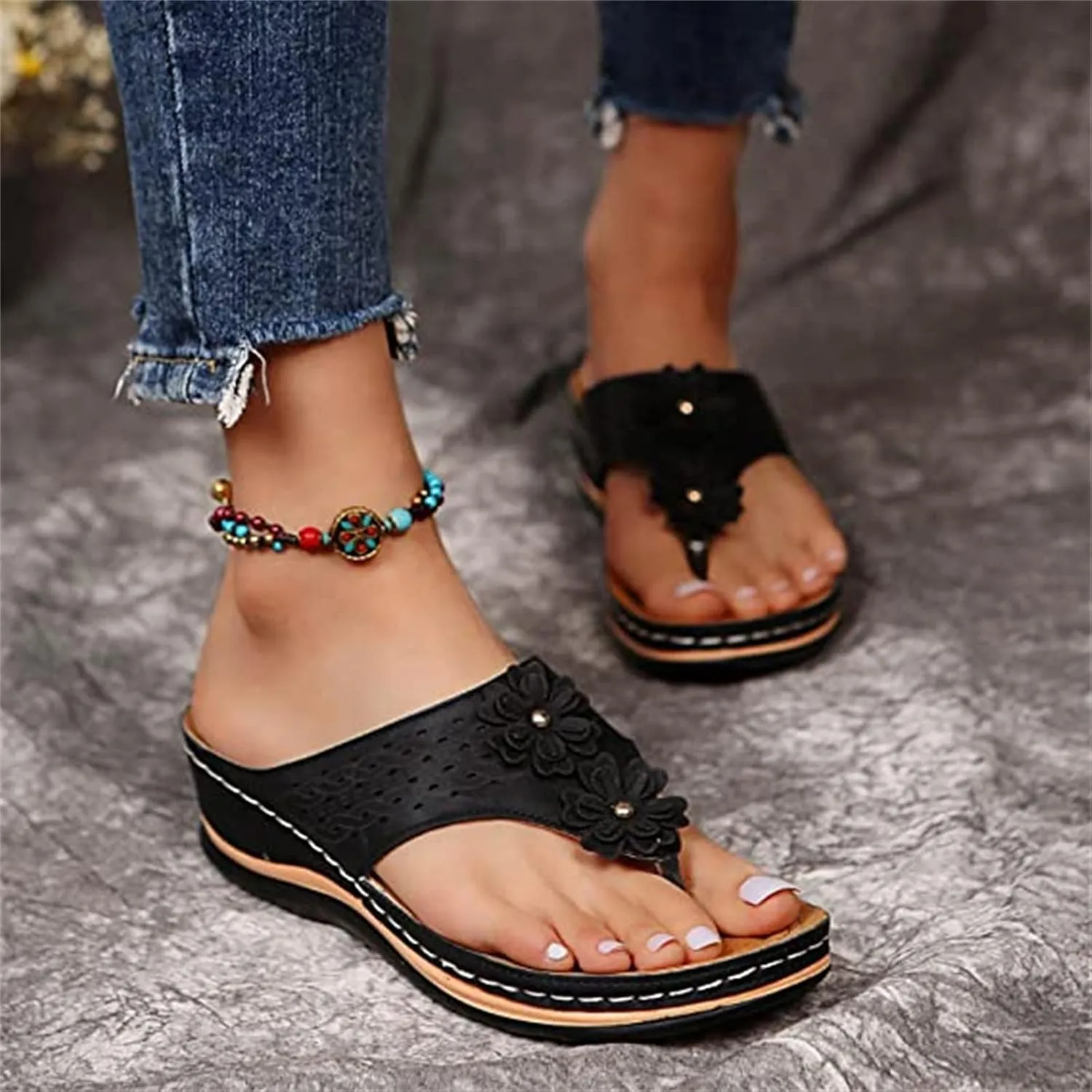 Ladmiple Women's Sandals Comfortable With Arch Support Orthopedic Thong Flip Flops Soft Summer Shoes Dressy Orthotic Slides