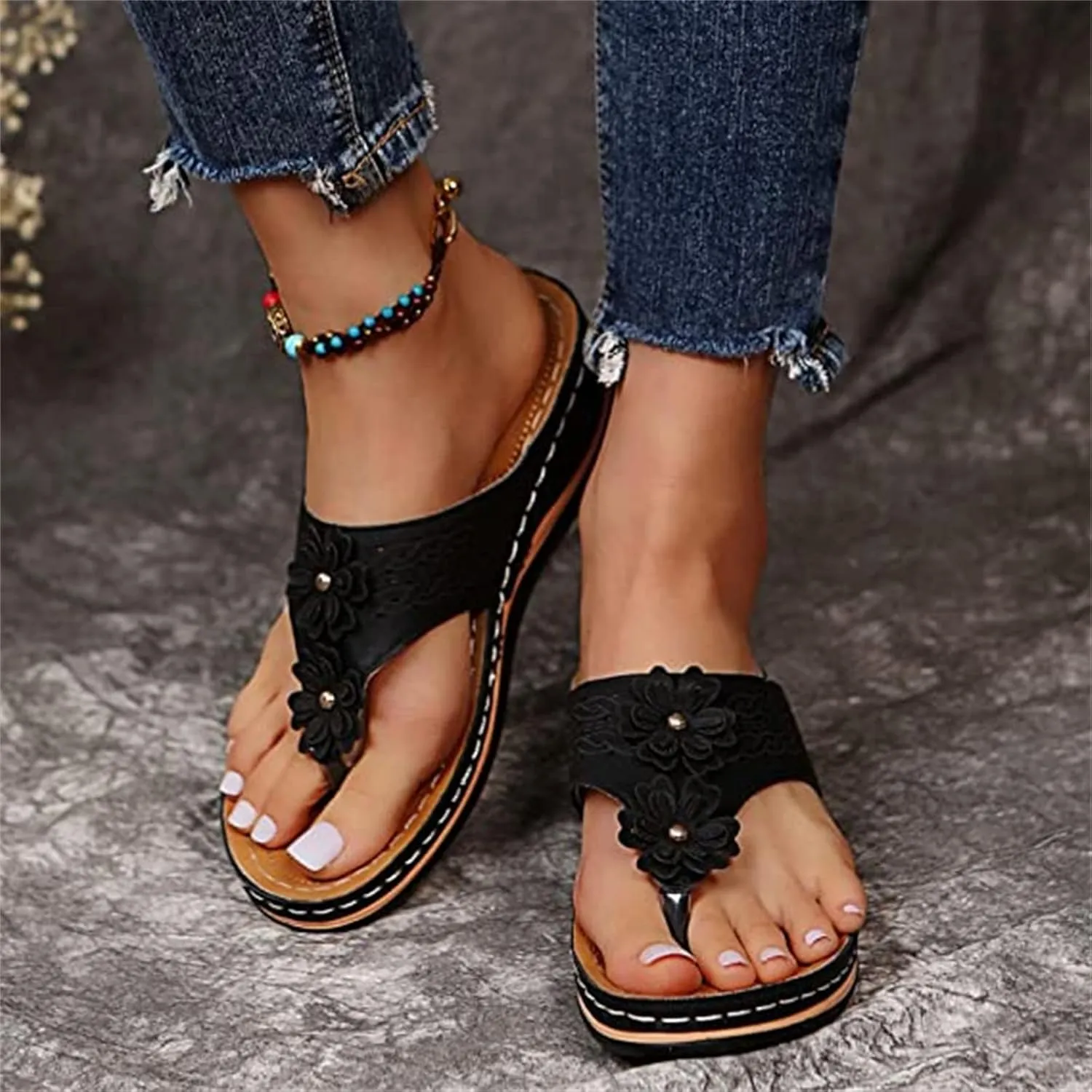 Ladmiple Women's Sandals Comfortable With Arch Support Orthopedic Thong Flip Flops Soft Summer Shoes Dressy Orthotic Slides
