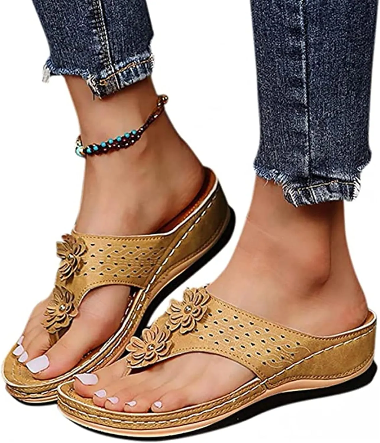 Ladmiple Women's Sandals Comfortable With Arch Support Orthopedic Thong Flip Flops Soft Summer Shoes Dressy Orthotic Slides