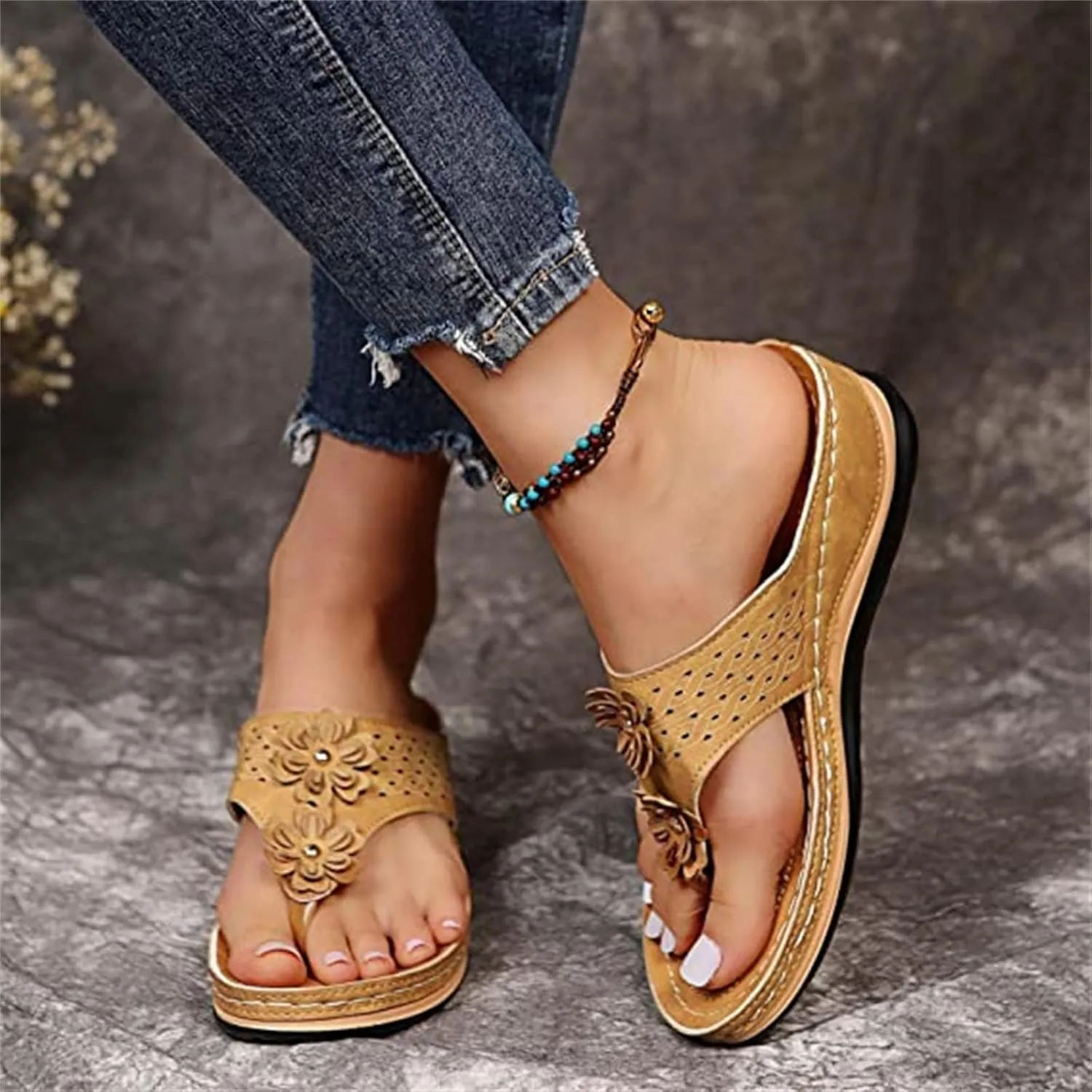 Ladmiple Women's Sandals Comfortable With Arch Support Orthopedic Thong Flip Flops Soft Summer Shoes Dressy Orthotic Slides