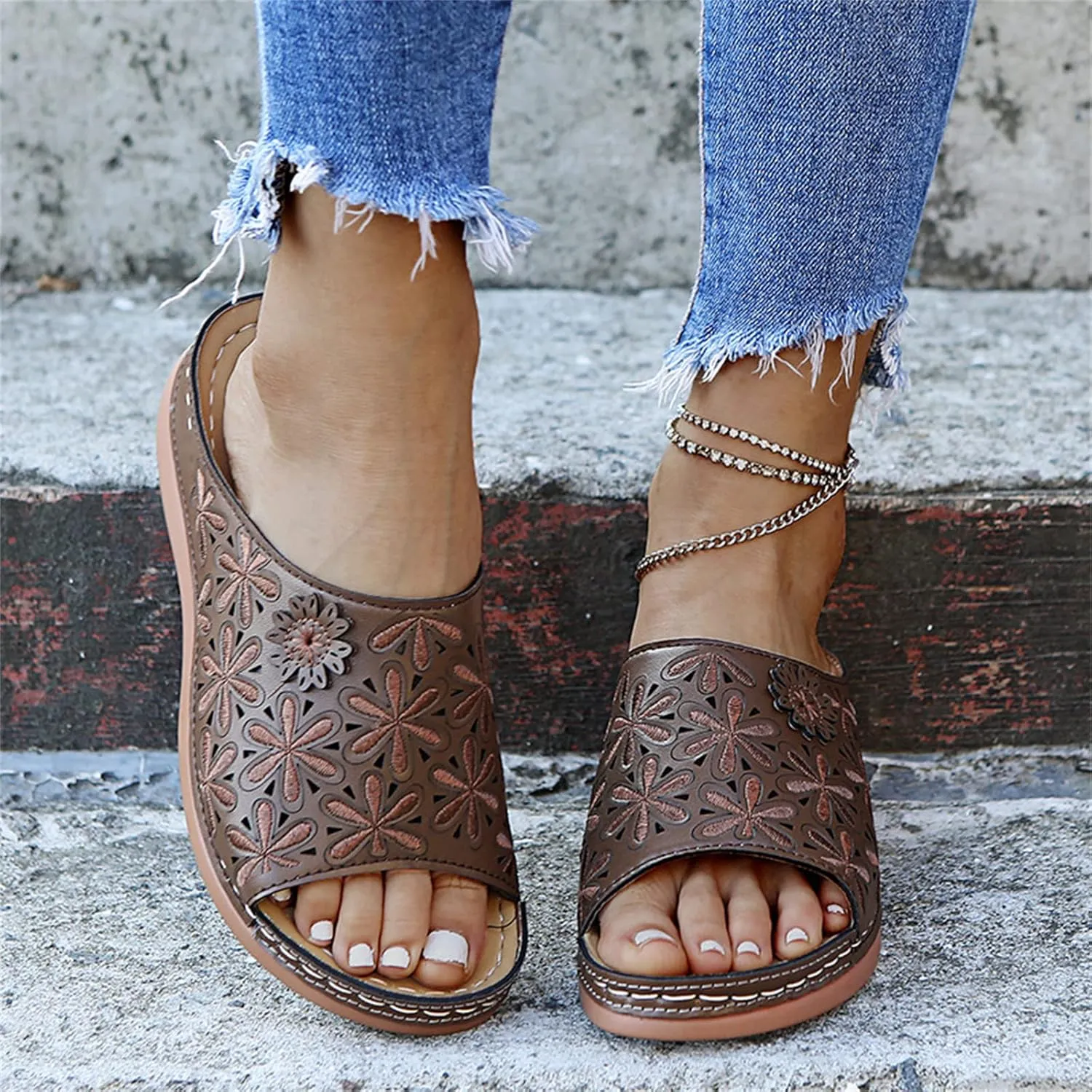 Ladmiple Womens Sandals Dressy Comfortable Slip On Orthotic Flip Flops Casual Summer Orthopedic Slides With Arch Support