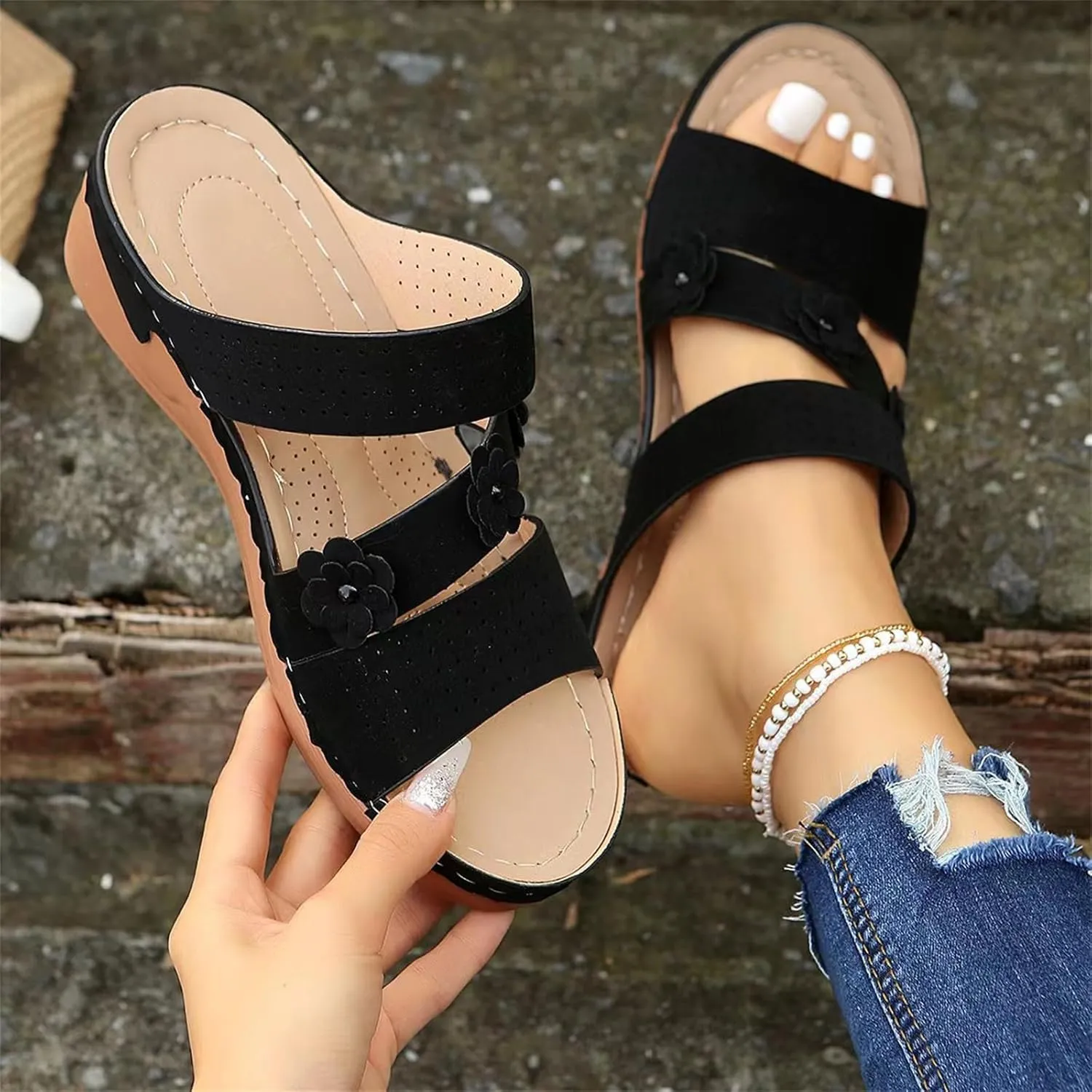 Ladmiple Womens Sandals Dressy Flat Arch Support Comfortable Walking Orthopedic Flip Flops Summer Orthotic Slides Beach Shoes