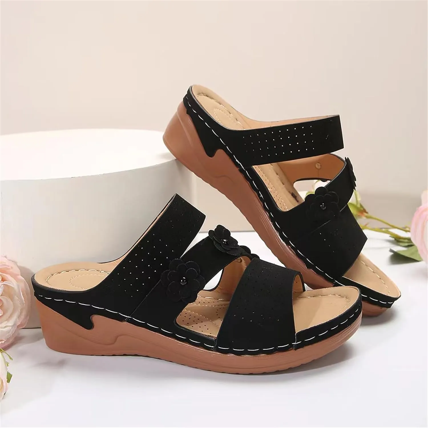 Ladmiple Womens Sandals Dressy Flat Arch Support Comfortable Walking Orthopedic Flip Flops Summer Orthotic Slides Beach Shoes
