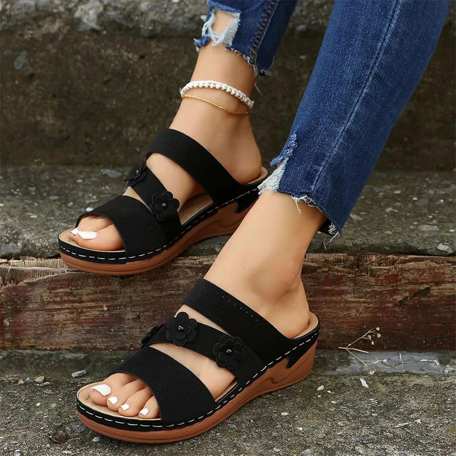 Ladmiple Womens Sandals Dressy Flat Arch Support Comfortable Walking Orthopedic Flip Flops Summer Orthotic Slides Beach Shoes