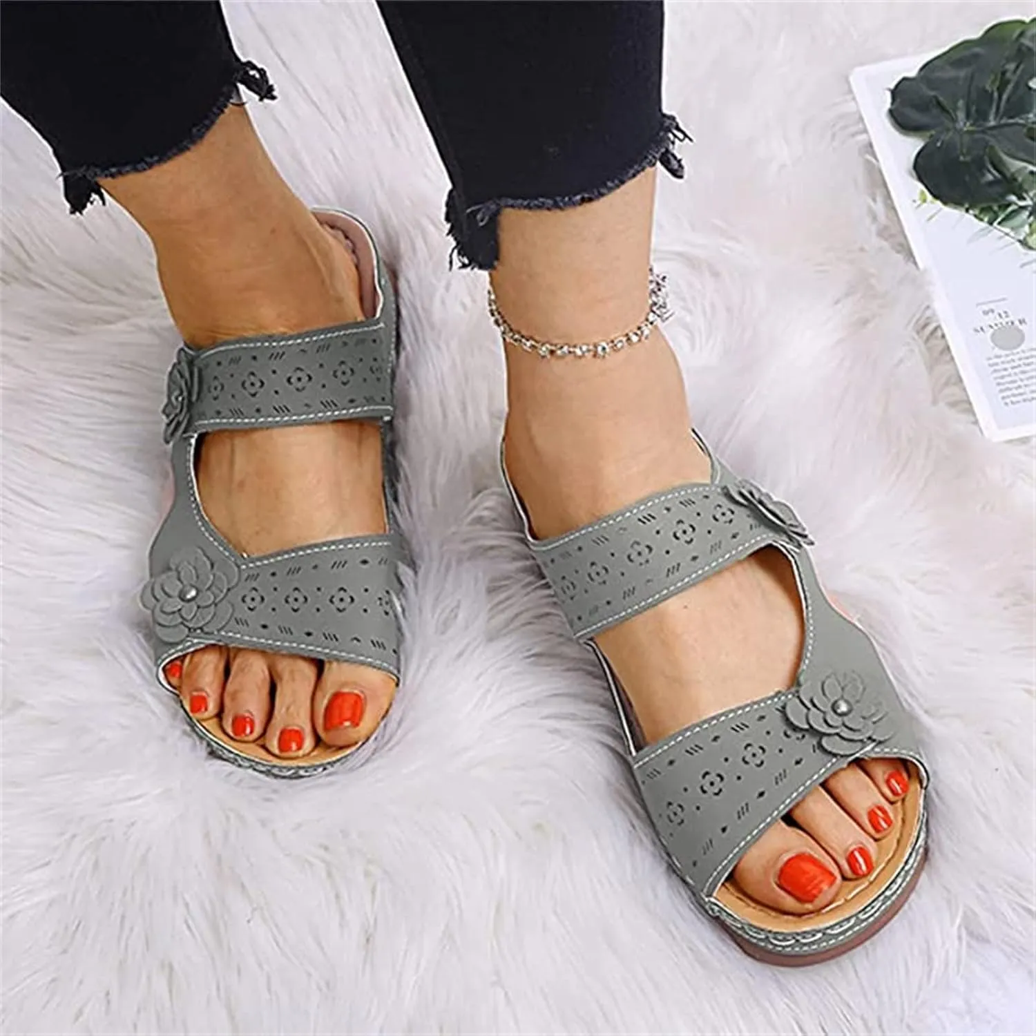 Ladmiple Womens Sandals Dressy Flat Comfortable Arch Support Orthopedic Slides Orthotic Flip Flops for Plantar Fasciitis