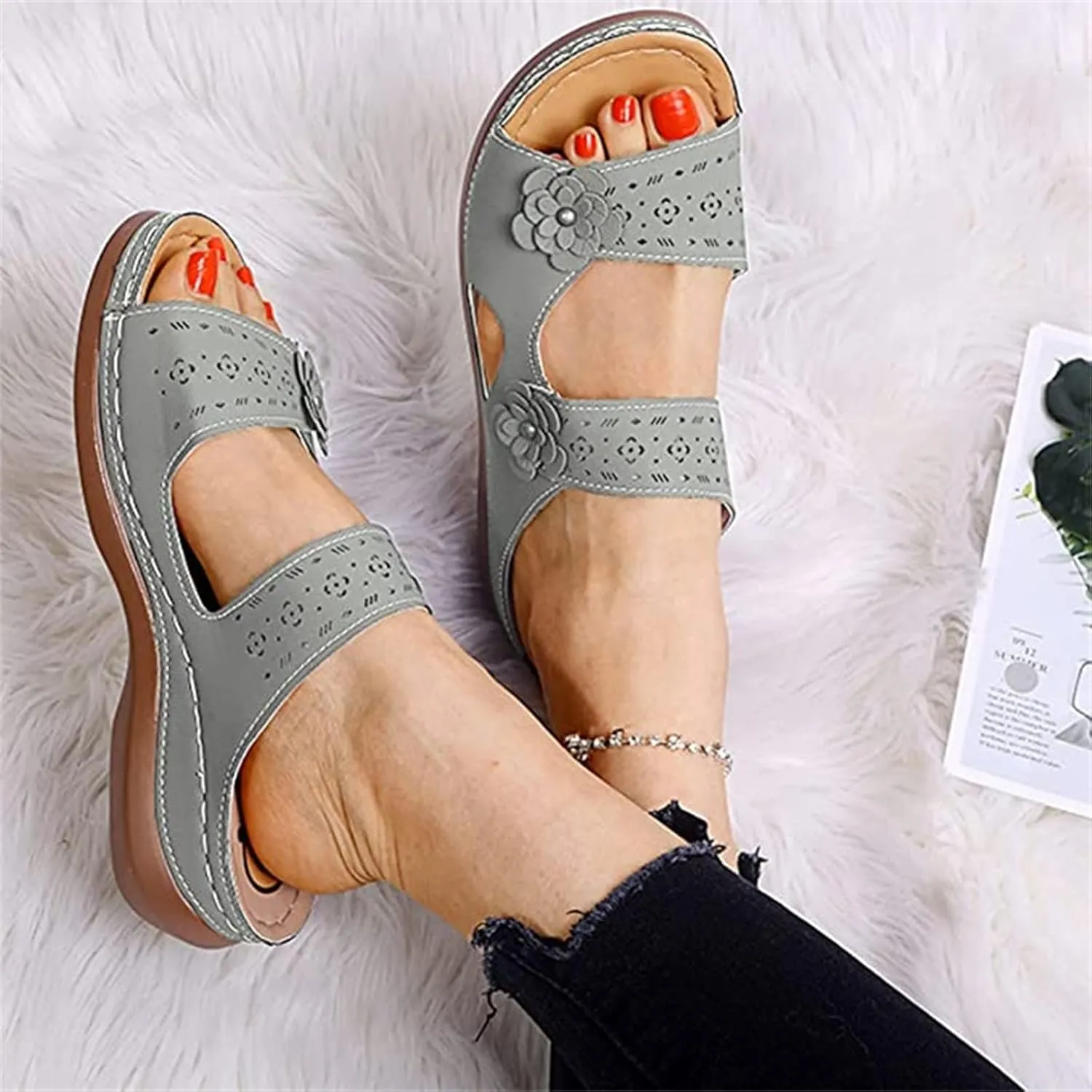 Ladmiple Womens Sandals Dressy Flat Comfortable Arch Support Orthopedic Slides Orthotic Flip Flops for Plantar Fasciitis