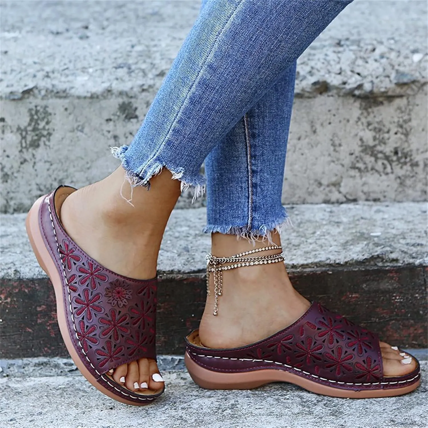 Ladmiple Women's Sandals With Arch Support Orthotic Plantar Fasciitis Comfortable Orthopedic Slides Flips Flops for Flat feet