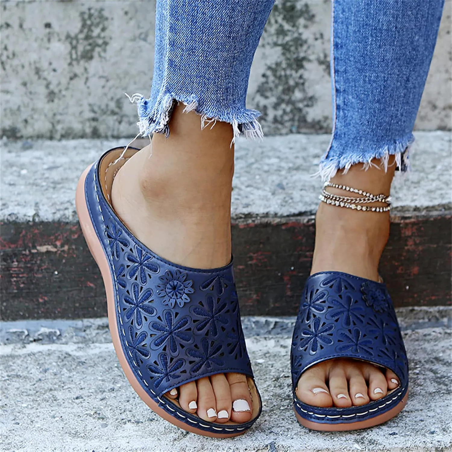 Ladmiple Women's Sandals With Arch Support Orthotic Plantar Fasciitis Comfortable Orthopedic Slides Flips Flops for Flat feet