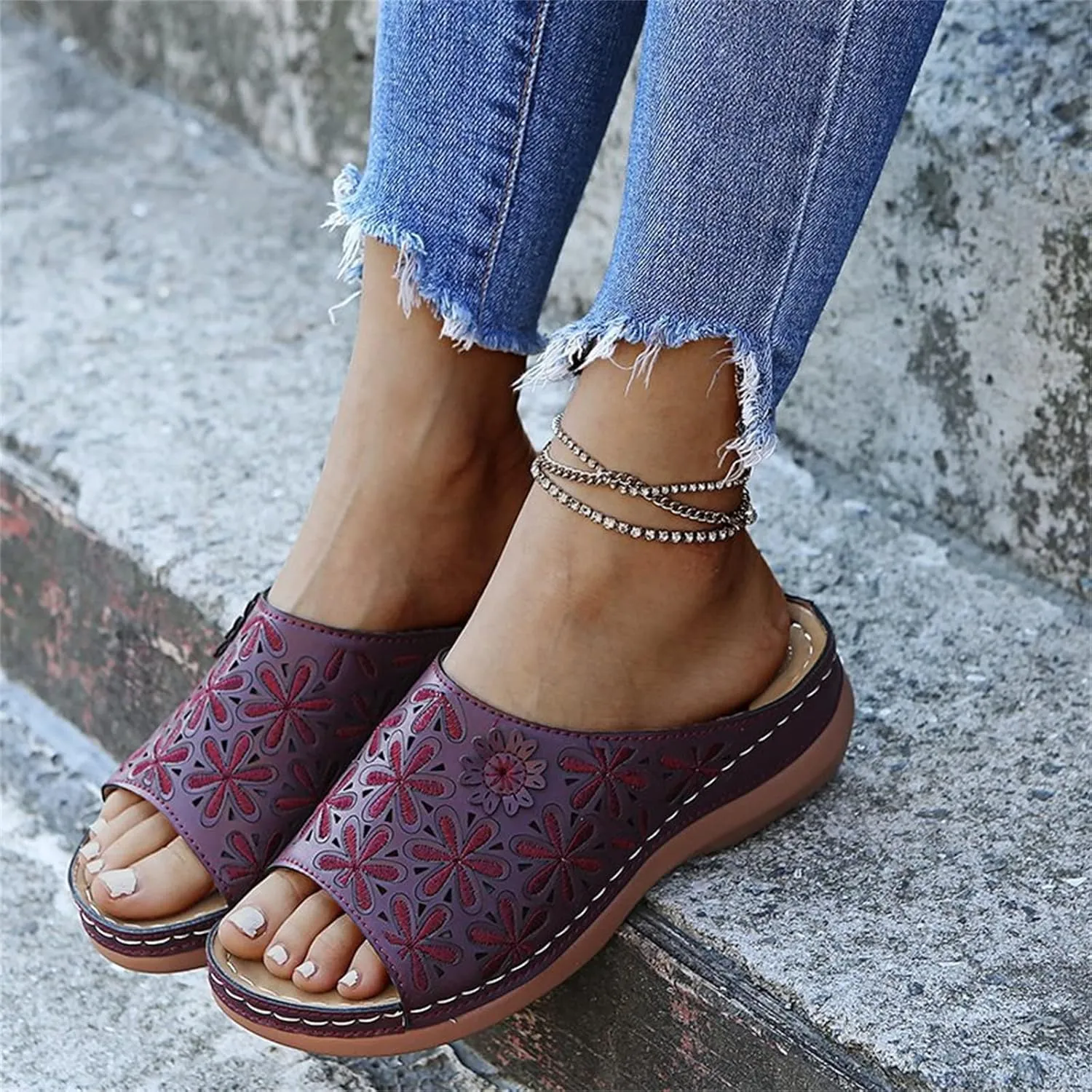 Ladmiple Women's Sandals With Arch Support Orthotic Plantar Fasciitis Comfortable Orthopedic Slides Flips Flops for Flat feet