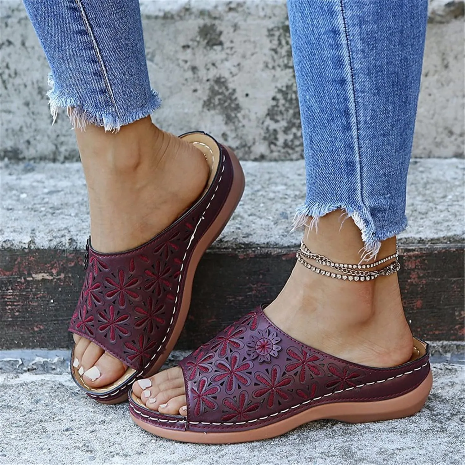 Ladmiple Women's Sandals With Arch Support Orthotic Plantar Fasciitis Comfortable Orthopedic Slides Flips Flops for Flat feet