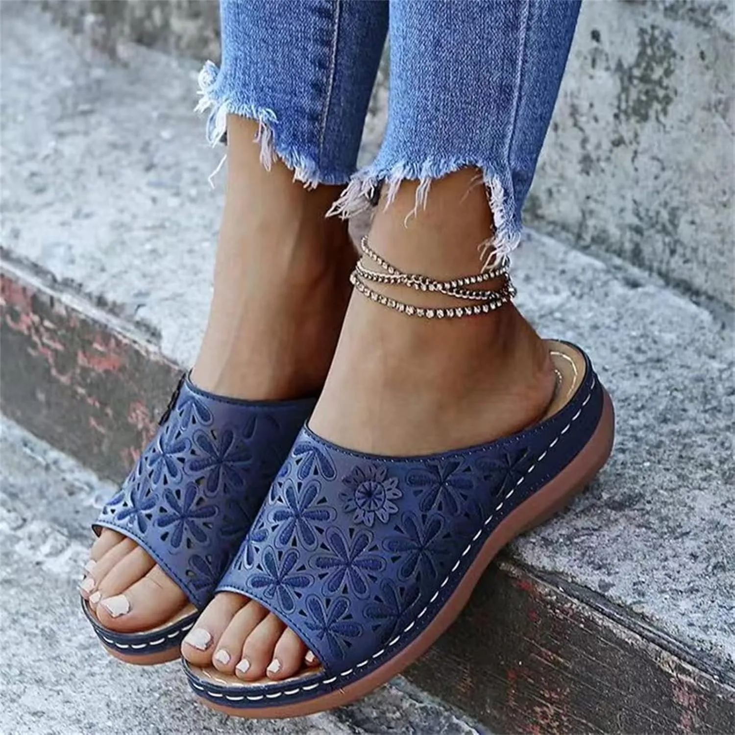 Ladmiple Women's Sandals With Arch Support Orthotic Plantar Fasciitis Comfortable Orthopedic Slides Flips Flops for Flat feet