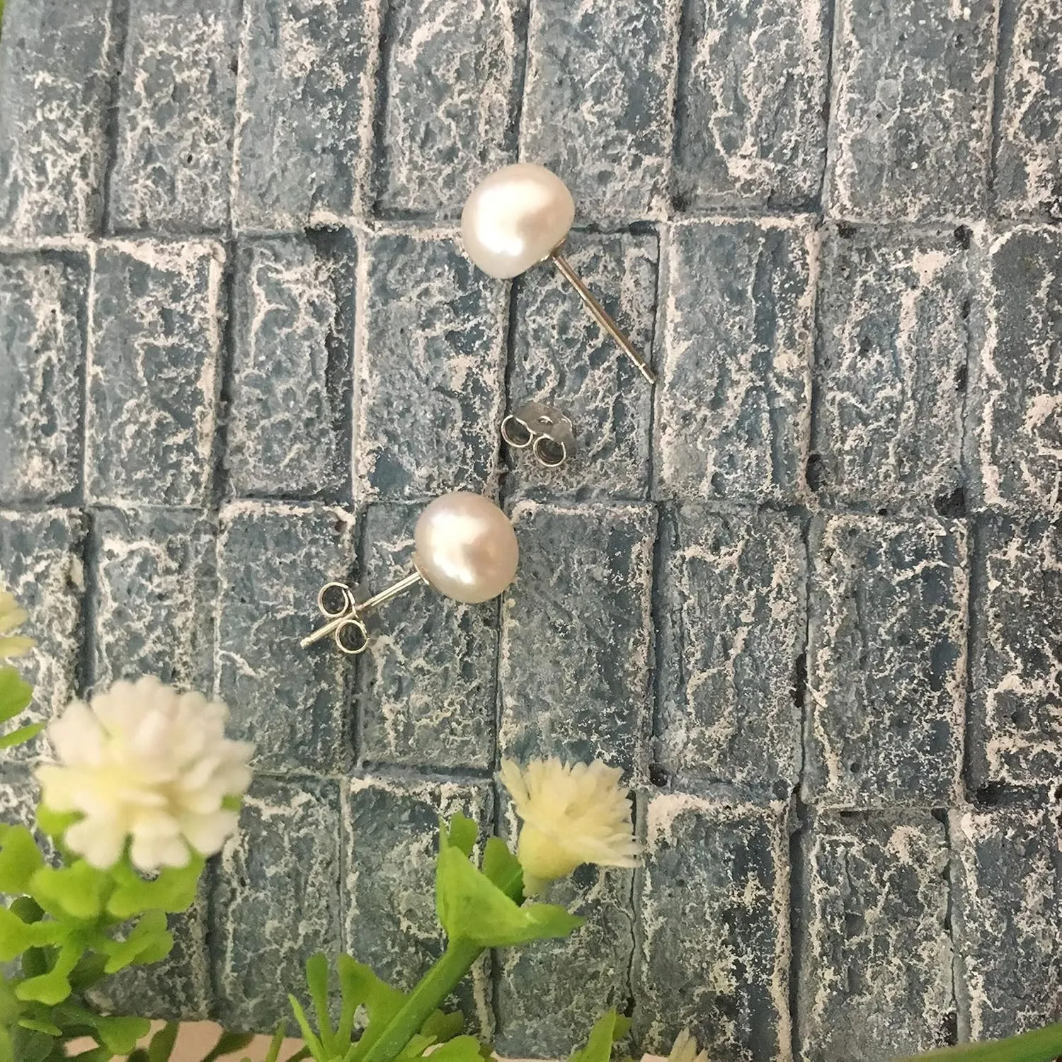 Lantine Pearl Stud Earrings-925 Sterling Silver Genuines Freshwater Cultured Pearl Earrings Studs For Women Size Choose