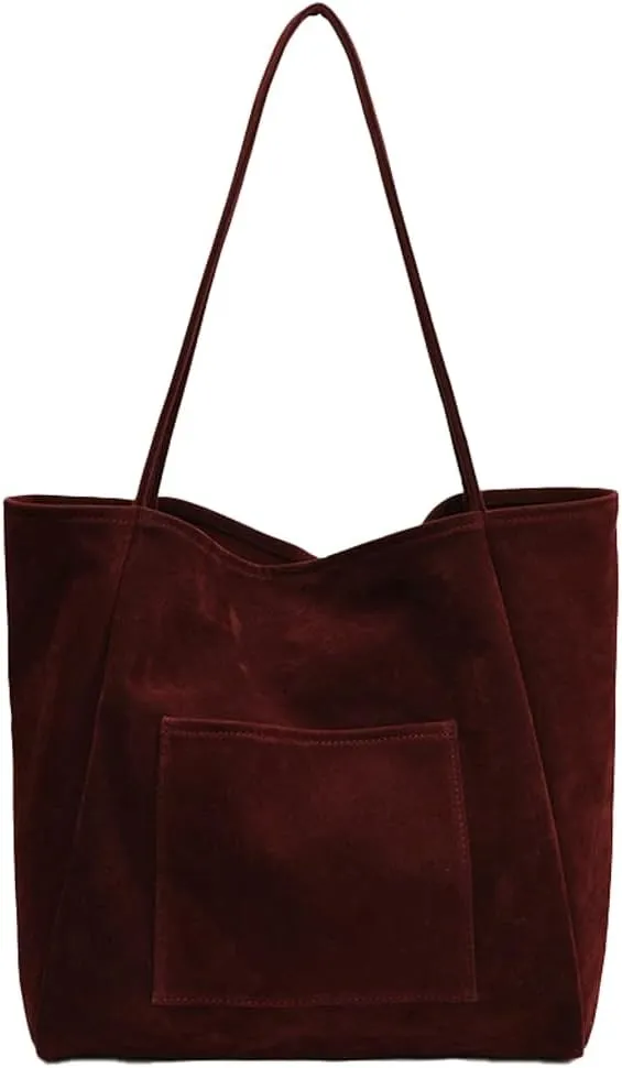 Large Suede Tote Bag for Women Retro Slouchy Shoulder Bag Brown Suede Purse Satchel Bag Work College Handbag Winter
