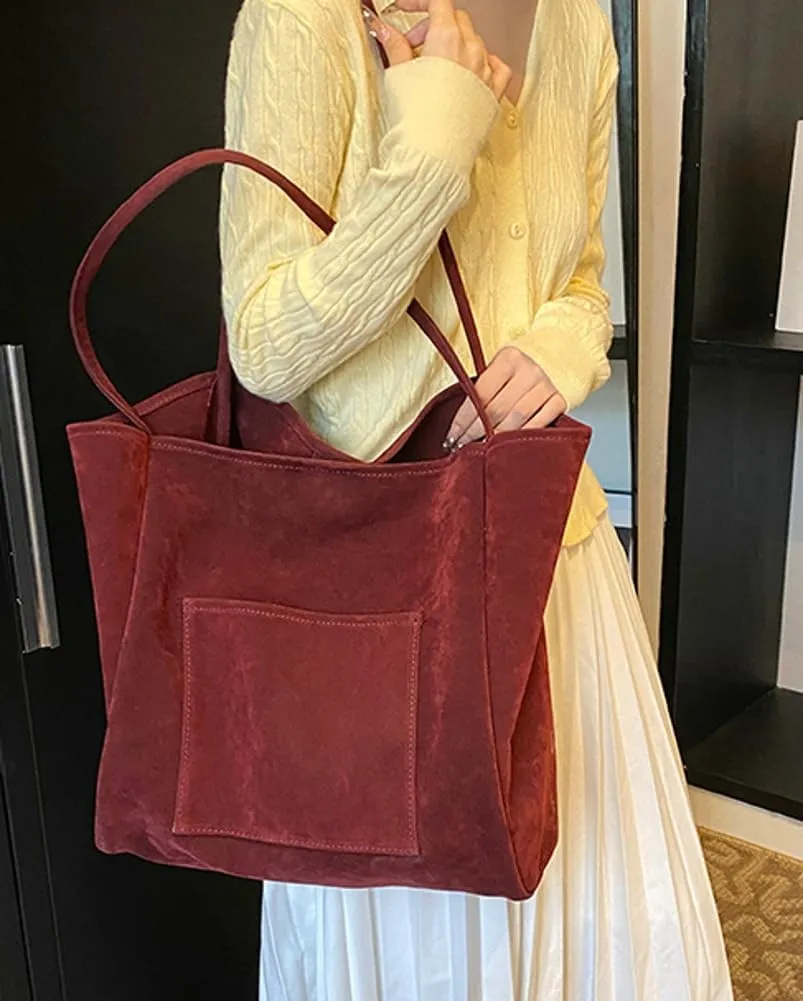 Large Suede Tote Bag for Women Retro Slouchy Shoulder Bag Brown Suede Purse Satchel Bag Work College Handbag Winter