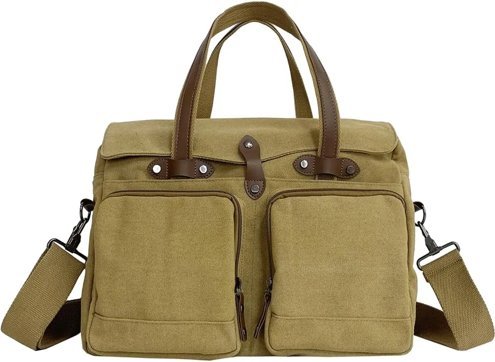 Large Vintage Canvas Messenger Shoulder Bag Travel Crossbody Bag for Men Women Messenger bag Handbag with Multiple Pockets