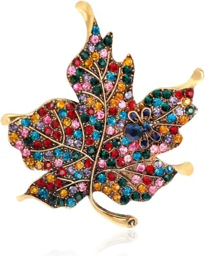 Large Womens Color Diamond Rhinestone Plant Maple Leaf Brooch Pin for Women