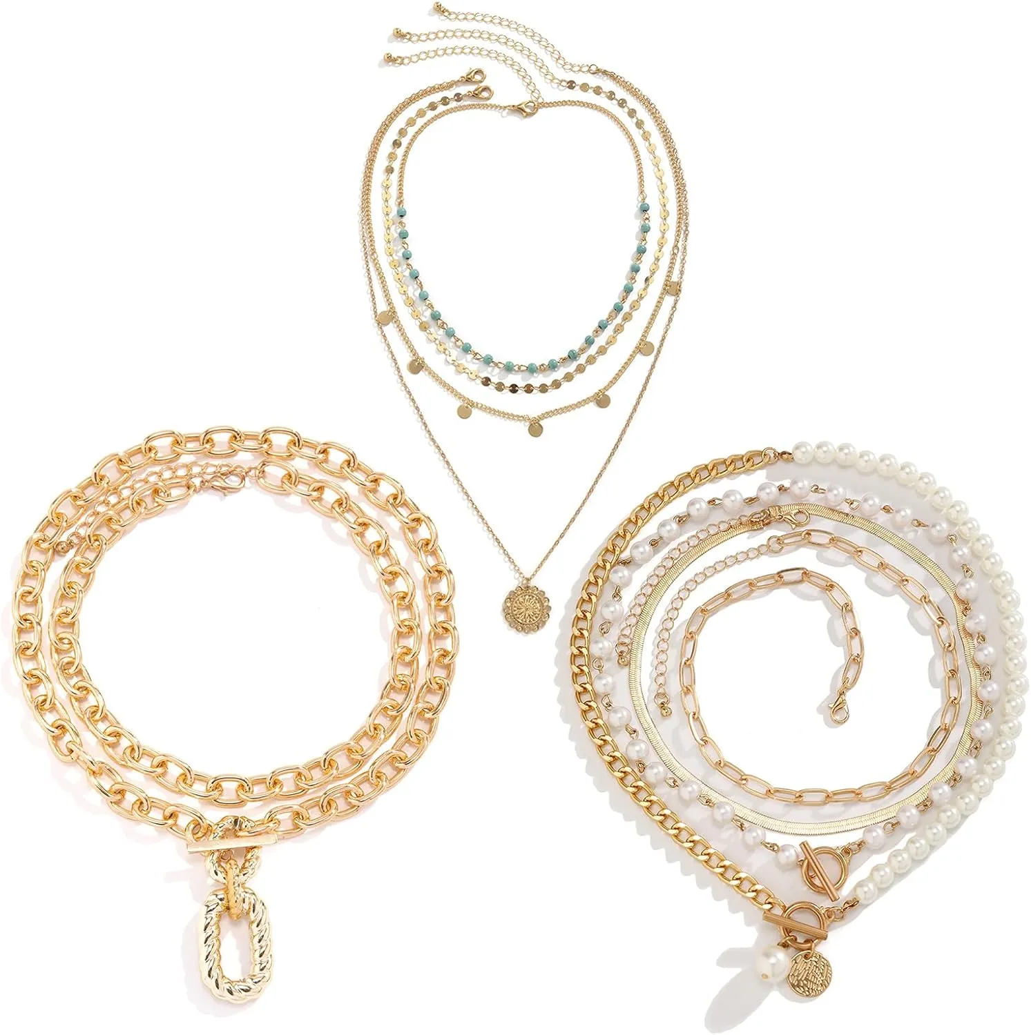 Layered Gold Necklaces Stack for Women Boho Layered Turquoise Necklace