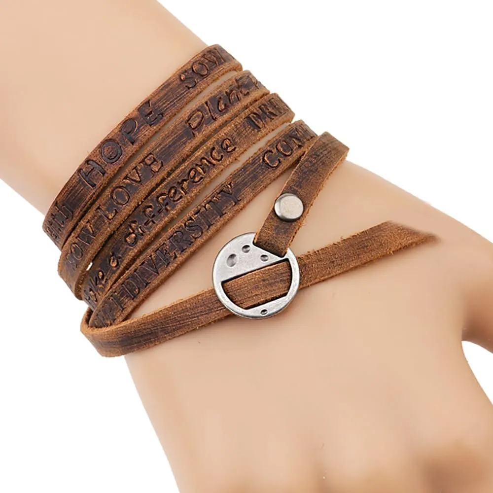 Layered Leather Wrap Bracelets for Men Women Boho Trendy Stackable Braided Brown Cuff Bracelets Adjustable Simple Minimalist Bracelets Jewelry Gift
