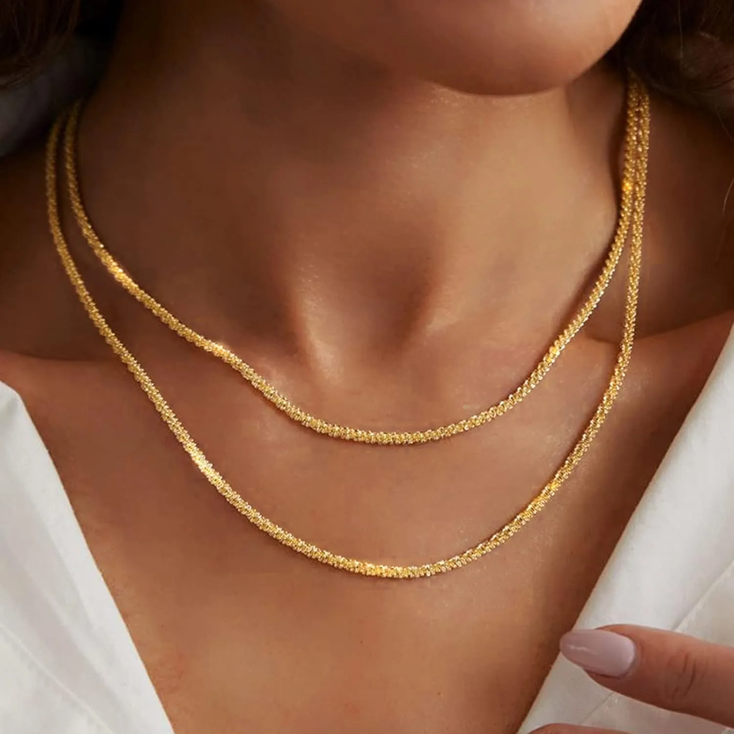 Layered Necklaces for Women Silver Plated Dainty Snake Twist Rope Delicate Layered Necklace Different Length Choker Necklaces Silver Jewelry for Women