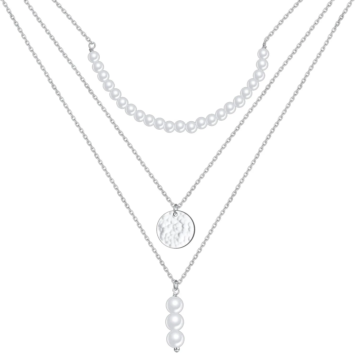 Layered Necklaces for Women Sterling Silver Pearl Necklaces Dot Pendant Multilayer Long Necklace Pearl Choker Necklace Chain Jewelry