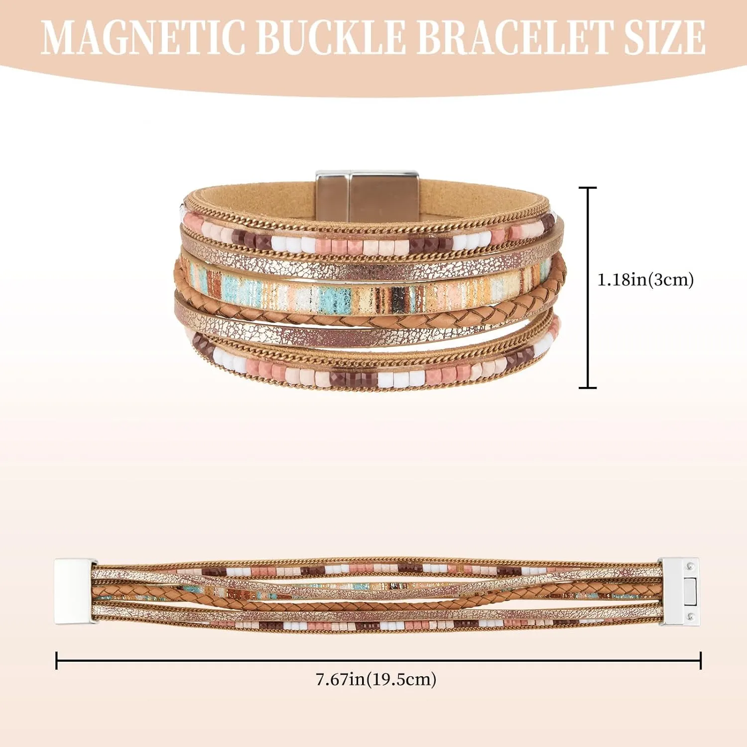 Leather Bracelets for Women Trendy Boho Cuff Bracelet Layered Bangle with Clasp Hand Wrist Jewelry Western