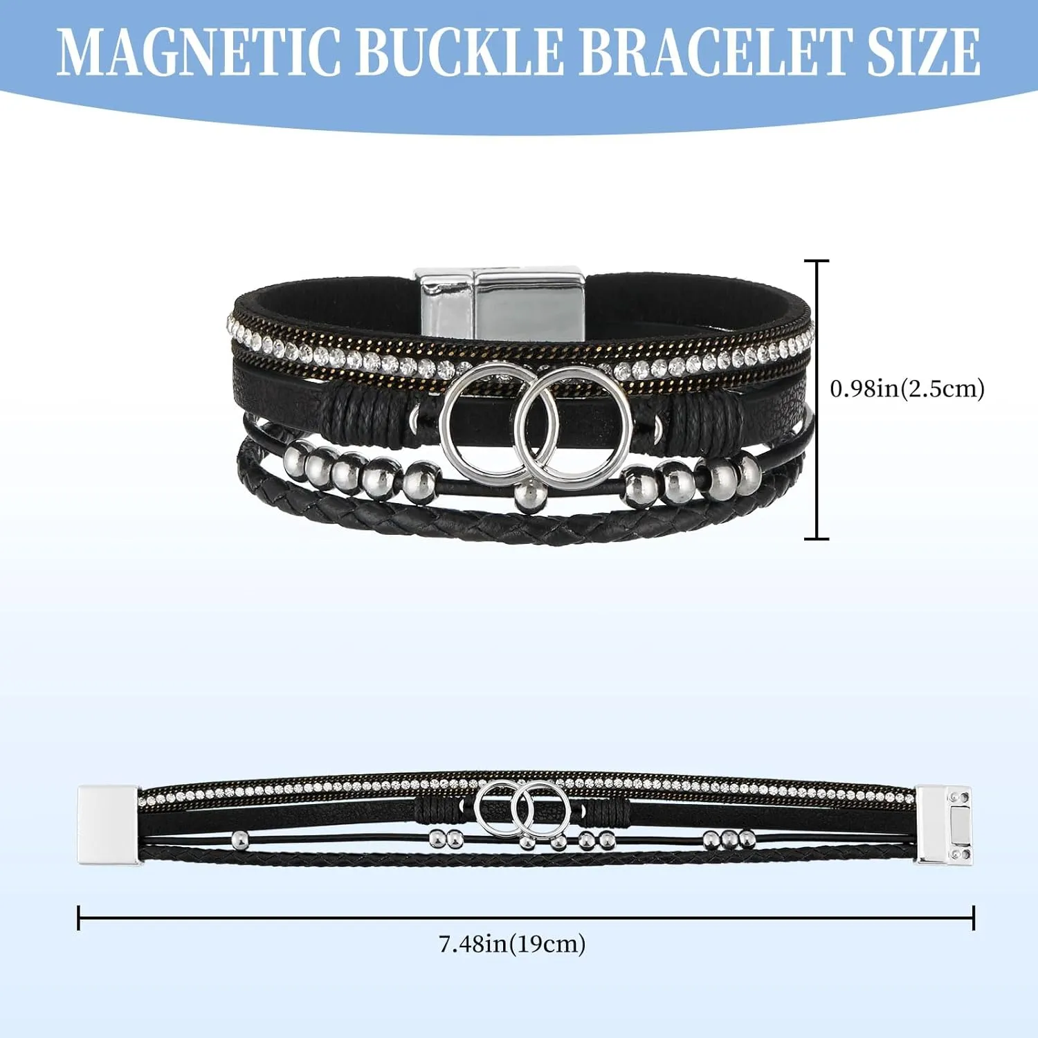 Leather Bracelets for Women Trendy Boho Cuff Bracelet Layered Bangle with Clasp Hand Wrist Jewelry Western