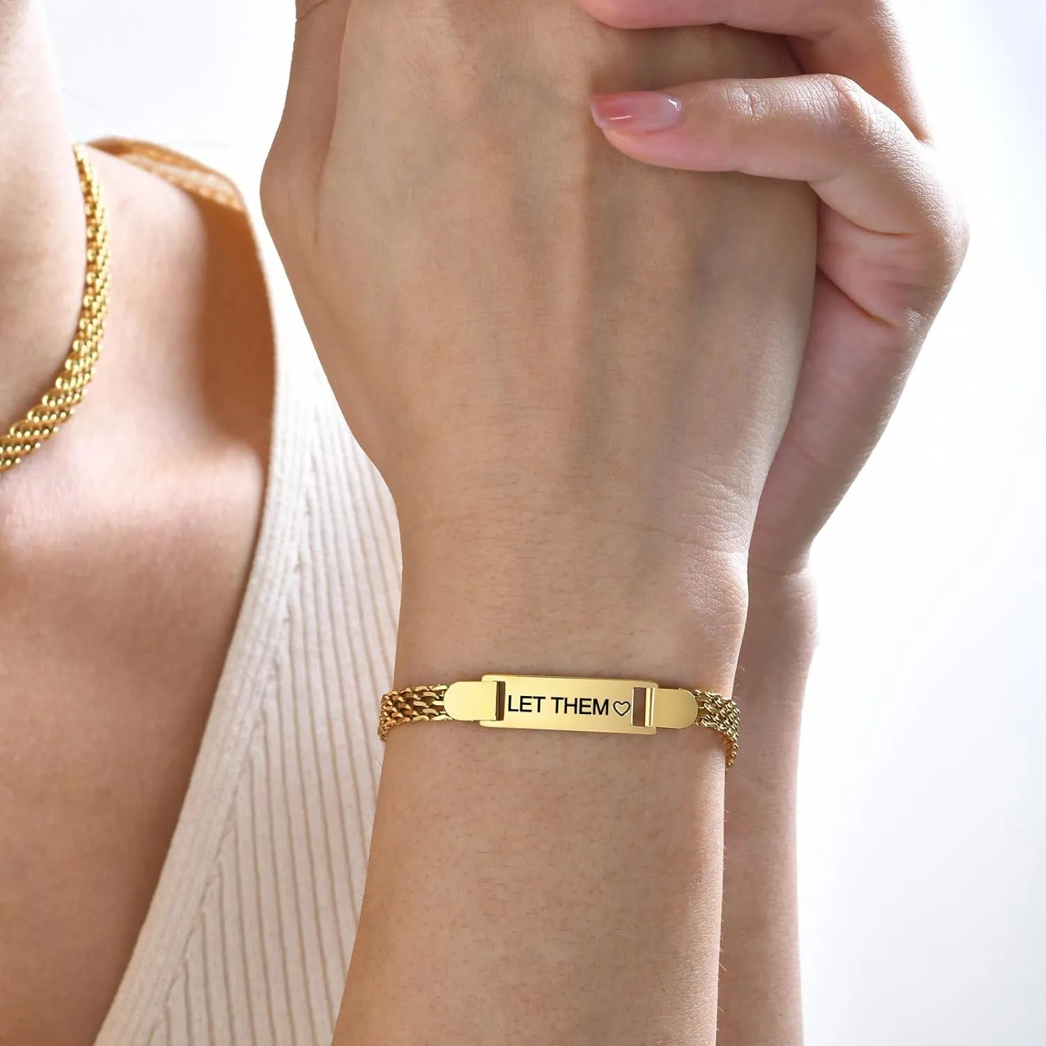 Let them Cuban Bracelet For Women, Self Worth Motivational Stainless Steel Engraving Bracelets Inspirational Chain Friendship Gift Jewelry