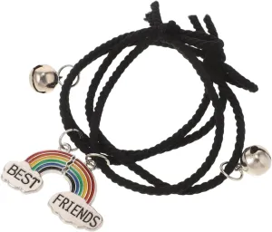 LIFKOME Unique Friendship Bracelets Pair Friends Rainbow Charm Bracelets Silver and Bell for Special Occasions