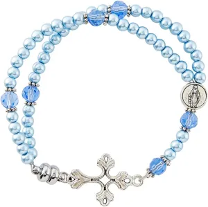 Light Blue Beaded Prayerlet Bracelet for Women Men Evil Protection Prayer Rosary Catholic Bracelets Religious Jewelry, 4 Pack