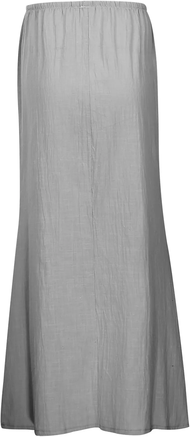 Linen Maxi Skirts for Women Trendy Flowy Boho Summer Skirt a Line Drawstring Long Skirt Vacation Bohomian Dress 2025