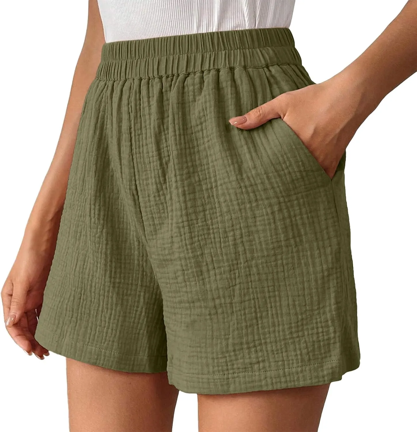 Linen Paperbag Shorts for Women High Waisted Wide Leg Pants Drawstring Baggy Sweatpants Summer Bermuda Shorts, Medium