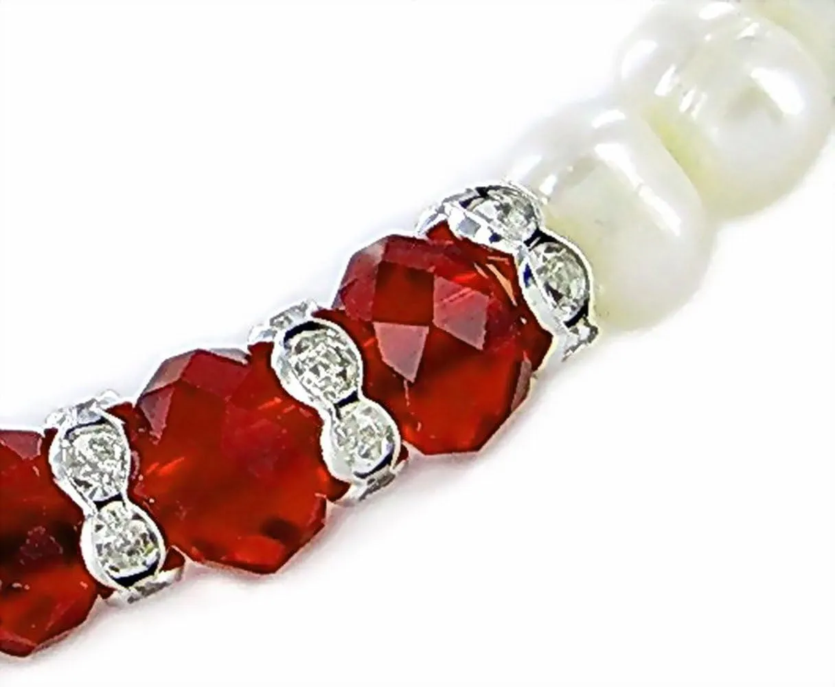 Linpeng womens Elegant Freshwater Cultured Pearls Birthstone Bracelet, Red, 7 5 inch US