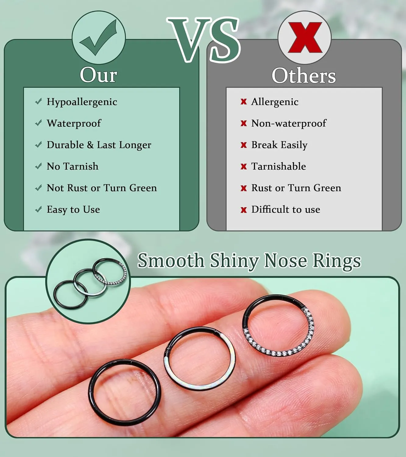 LOLIAS Septum Rings 16G 18G Surgical Steel Nose Rings Hoops for Women Seamless Clicker Hinged Segment Hoop Lip Nose Rings Conch Lip Helix Cartilage Earring Septum Jewelry Lip Nose Daith Hlix Piercing Jewelry 8MM 10MM 12MM