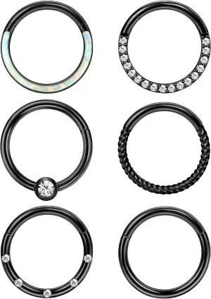 LOLIAS Septum Rings 16G 18G Surgical Steel Nose Rings Hoops for Women Seamless Clicker Hinged Segment Hoop Lip Nose Rings Conch Lip Helix Cartilage Earring Septum Jewelry Lip Nose Daith Hlix Piercing Jewelry 8MM 10MM 12MM