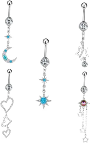 Long Bar Belly Button Rings Clip on Navel Body Jewelry Dangling Belly Rings