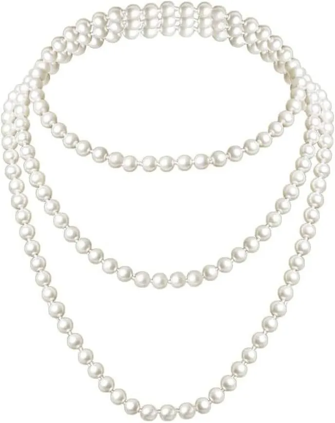 Long Pearl Necklace 70inch Faux White Pearl Beads Multi Strand Layering fake Pearl Necklaces for Women Bridal Wedding Party Jewelry