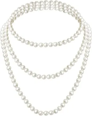 Long Pearl Necklace 70inch Faux White Pearl Beads Multi Strand Layering fake Pearl Necklaces for Women Bridal Wedding Party Jewelry