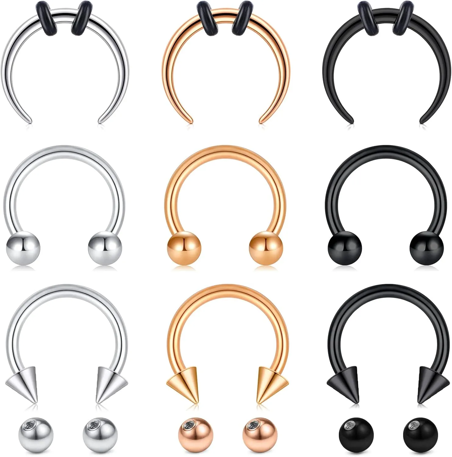 Longita Septum Rings Septum Jewelry 16g 18g Septum Ring Septum Piercing 20g Horseshoe Earring Hoop Lip Ring Silver Black Gold